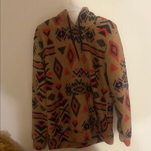Women’s Navajo/Western Geometric Cozy Hoodie- Tan and Red